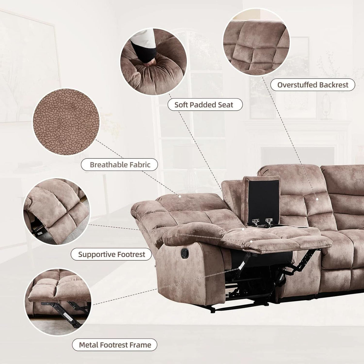 Brown Manual Reclining Sectional Sofa With Cup Holders by ShipItFurniture
