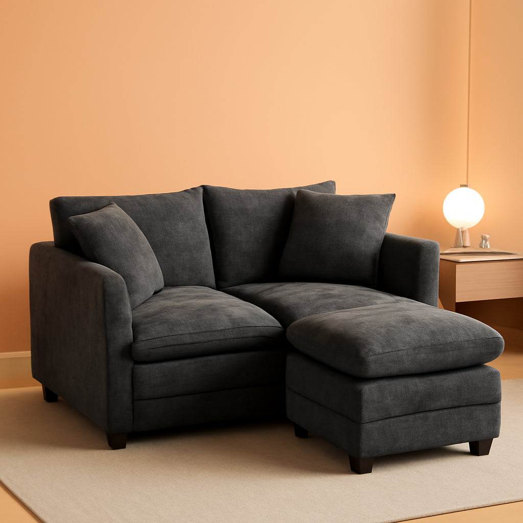 52Inch Compact Loveseat With Ottoman Grey Chenille by ShipItFurniture