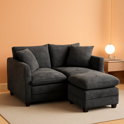 52Inch Compact Loveseat With Ottoman Grey Chenille by ShipItFurniture