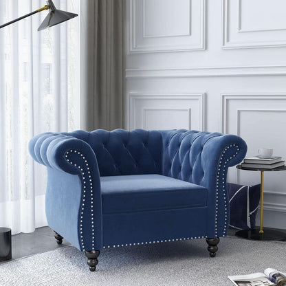 Blue Velvet 2 Piece Living Room Set Sofa Loveseat Chair For Living Room And Office by ShipItFurniture
