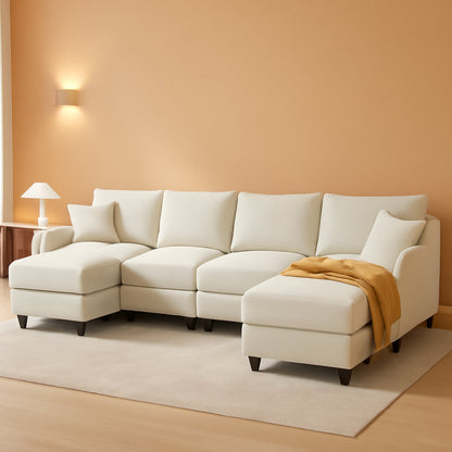 112-Inch Modular U-Shaped Sectional Beige Sofa Ottomans by ShipItFurniture
