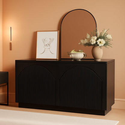 55Inch Black Fluted Mid Century Sideboard Buffet Cabinet by ShipItFurniture