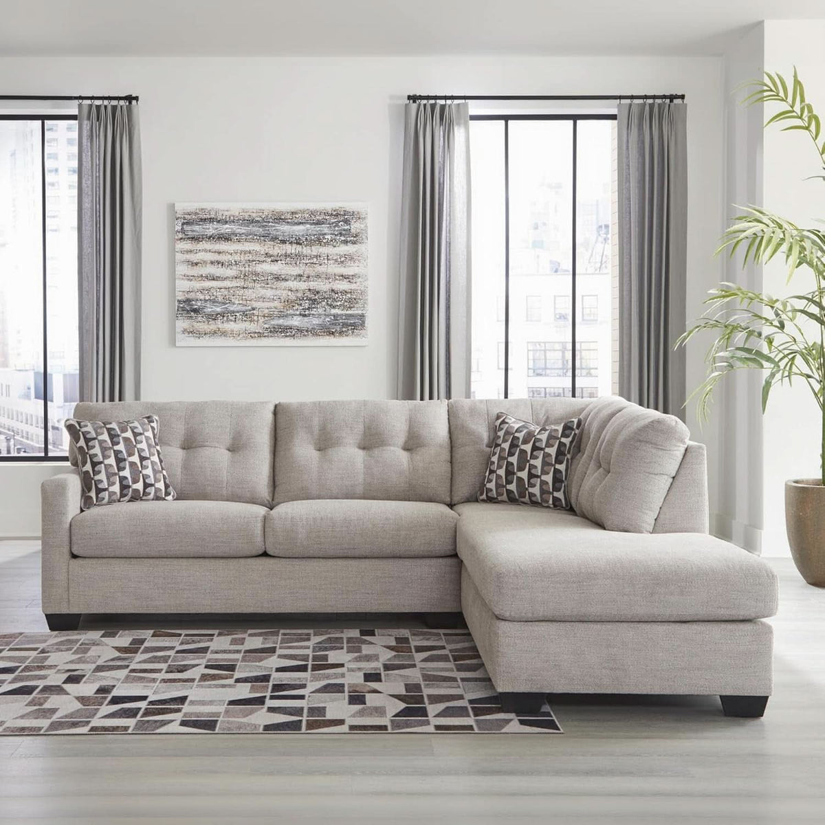 Beige Sleeper Sectional Featuring Chaise Memory Foam by ShipItFurniture