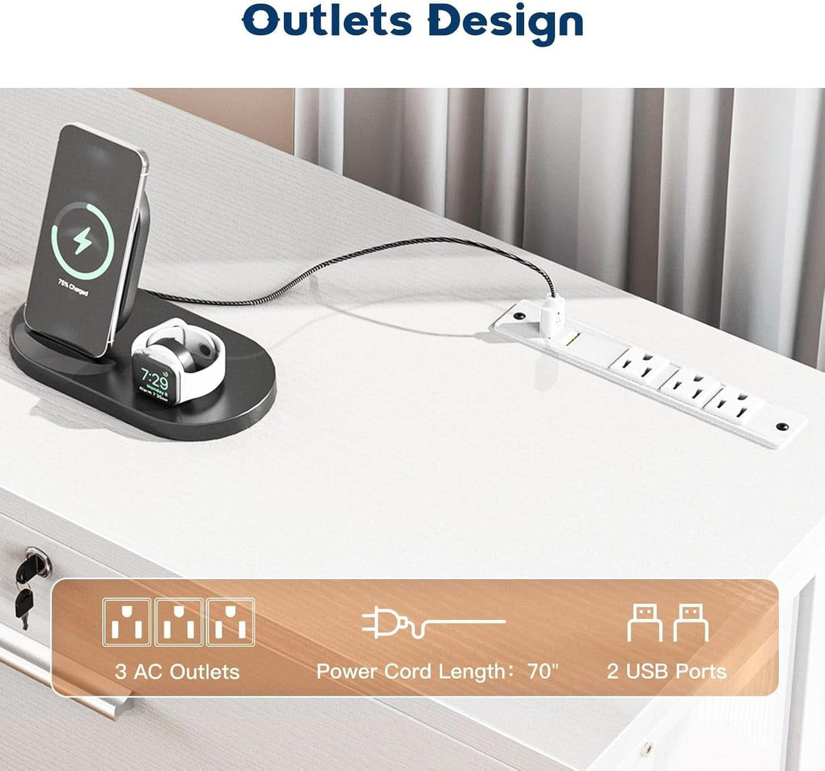 Lockable File Cabinet With Charging Station For Home Office by ShipItFurniture