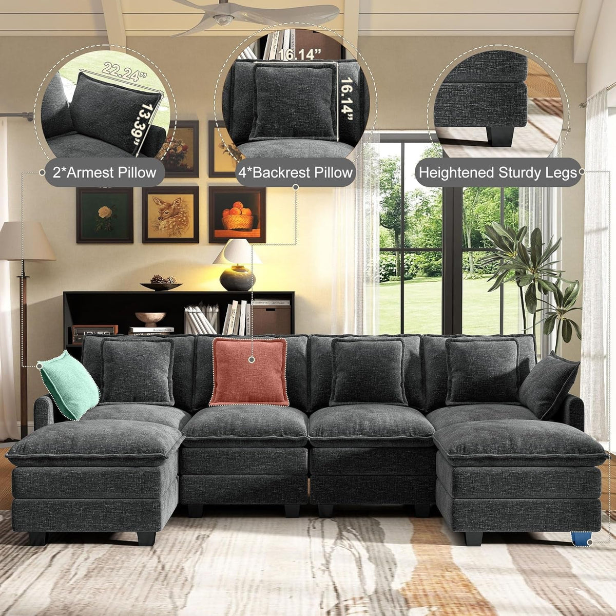 107 Inch Cloud U Shaped Sofa Grey Removable Pillow Covers by ShipItFurniture