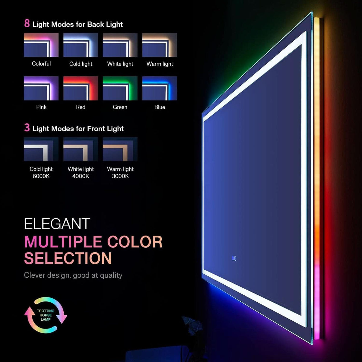 60x30 Inch RGB Dimmable LED Vanity Mirror Anti Fog Back lit by ShipItFurniture