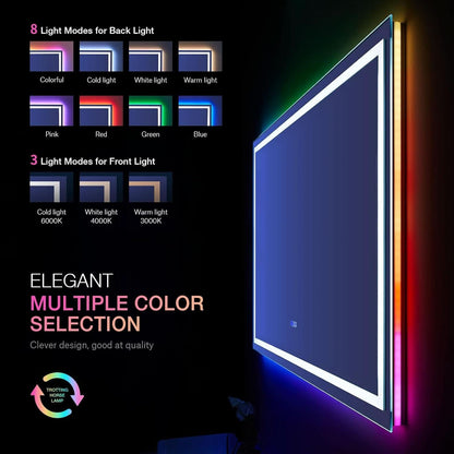 60x30 Inch RGB Dimmable LED Vanity Mirror Anti Fog Back lit by ShipItFurniture