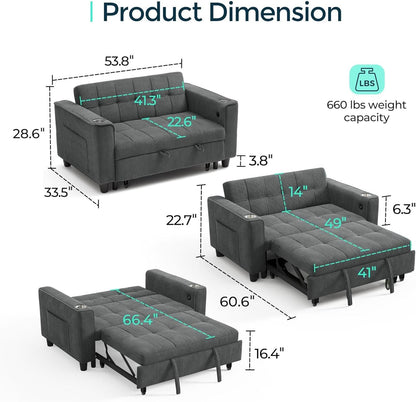 Corduroy Gray 54 Inch Multifunctional Sleeper Sofa by ShipItFurniture