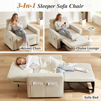 Forty Two Point Five Inch Sleeper Chair Bed Beige Convertible Sofa Bed by ShipItFurniture