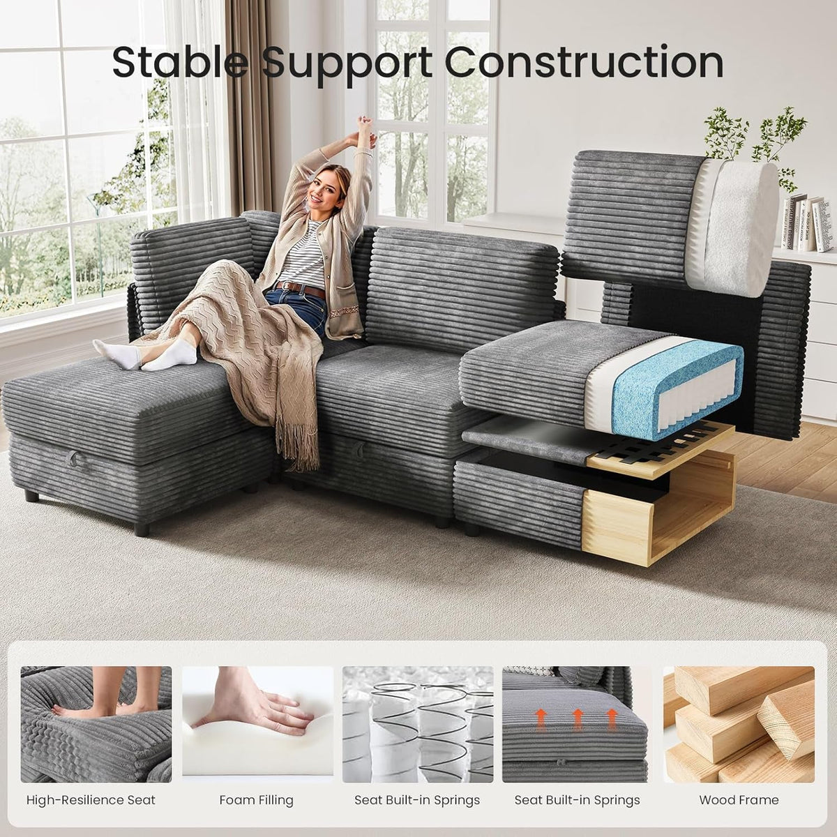 Gray Modular Sectional Sofa With Hidden Compartment by ShipItFurniture
