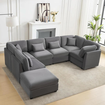 125Inch Oversized Corduroy Cloud Sleeper Grey Sofa by ShipItFurniture