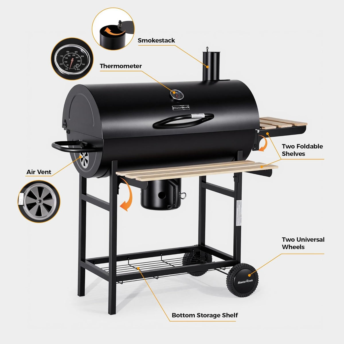 Barrel Charcoal Grill Thermometer With Adjustable Vents by ShipItFurniture
