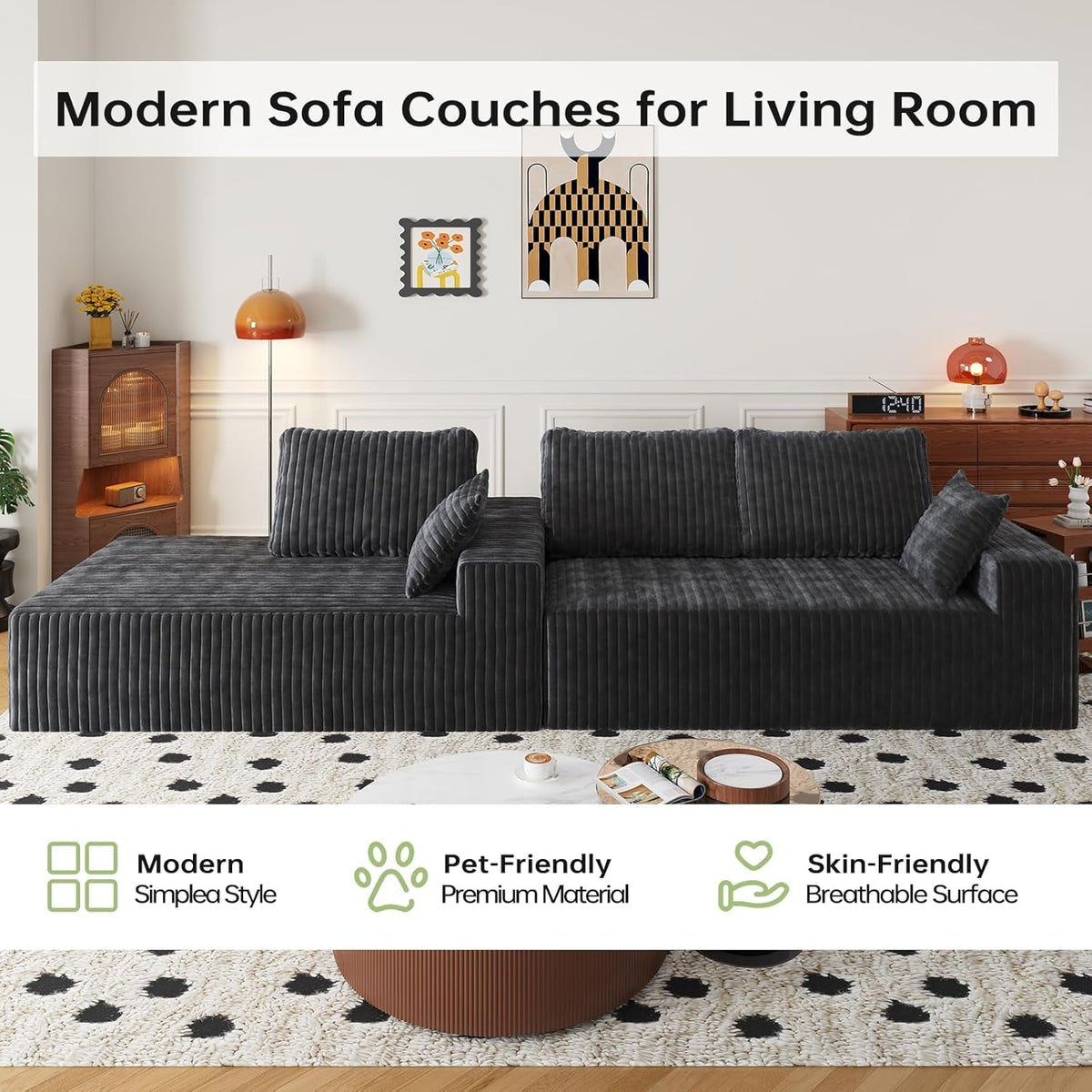 108-Inch Modular Sectional Couch With Oversized Chaise by ShipItFurniture