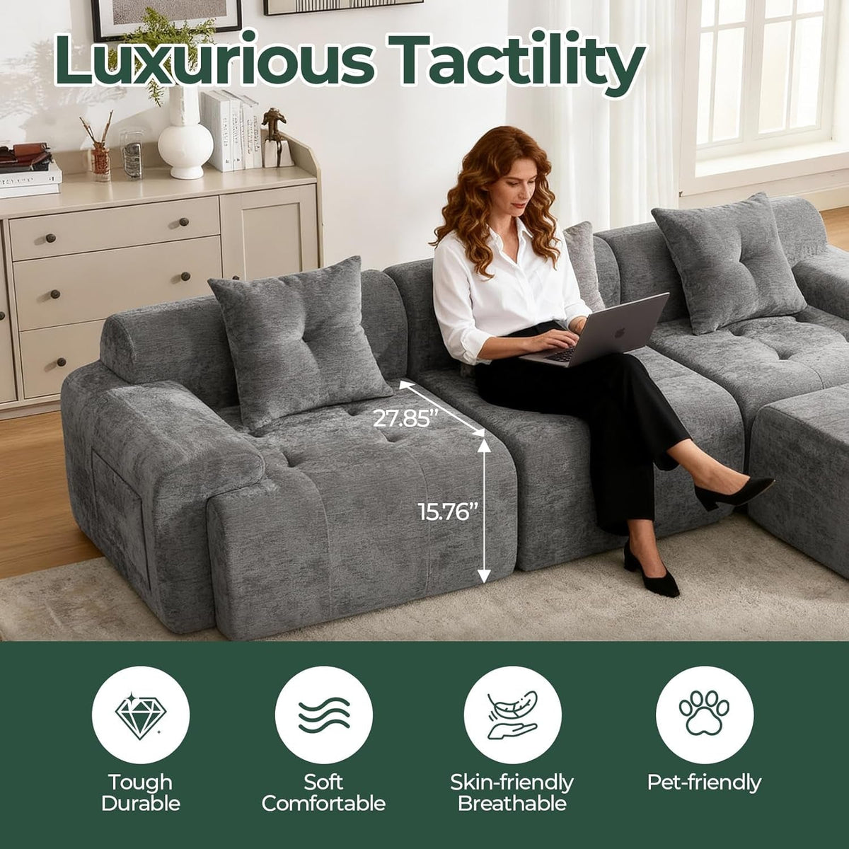 Charcoal Gray 101 Inch Modular Sectional Sofa With Ottoman by ShipItFurniture