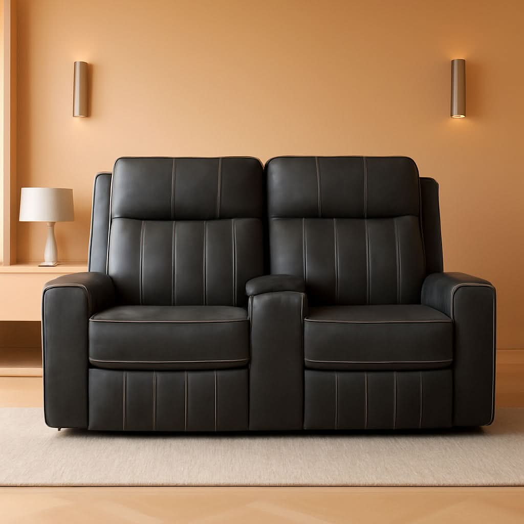 Gray Faux Leather Reclining Loveseat With Manual Recline by ShipItFurniture