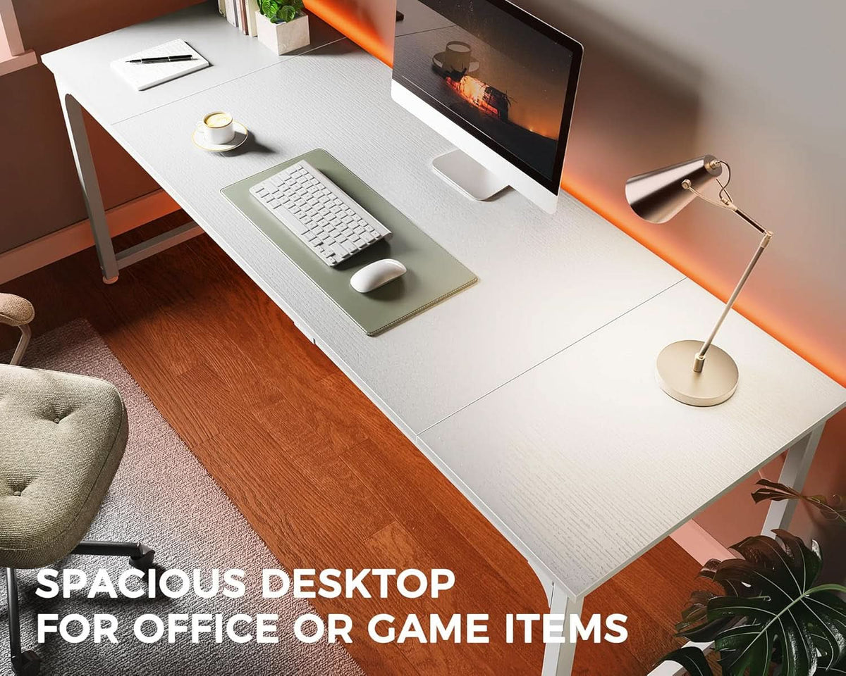 80 Inch White Computer Desk With Storage Metal Frame by ShipItFurniture