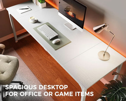 80 Inch White Computer Desk With Storage Metal Frame by ShipItFurniture
