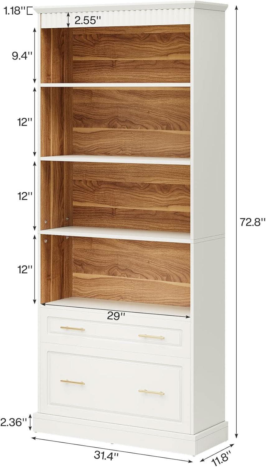 White Freestanding 72 Inch Bookcase With File Cabinet by ShipItFurniture