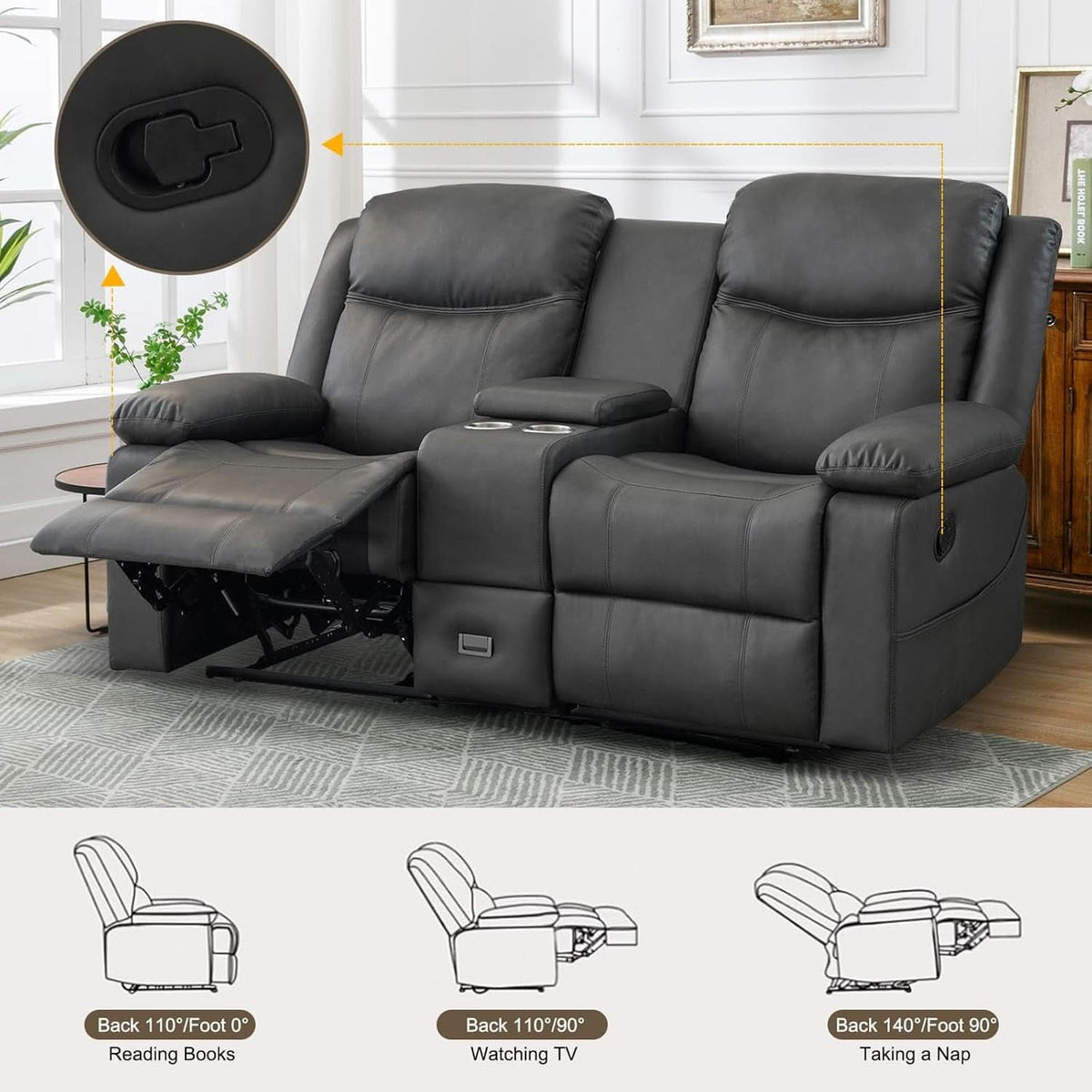 Grey Double Reclining Loveseat For Living Room Home Theater by ShipItFurniture