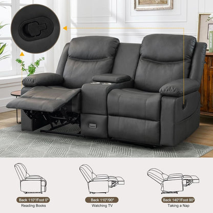 Grey Double Reclining Loveseat For Living Room Home Theater by ShipItFurniture