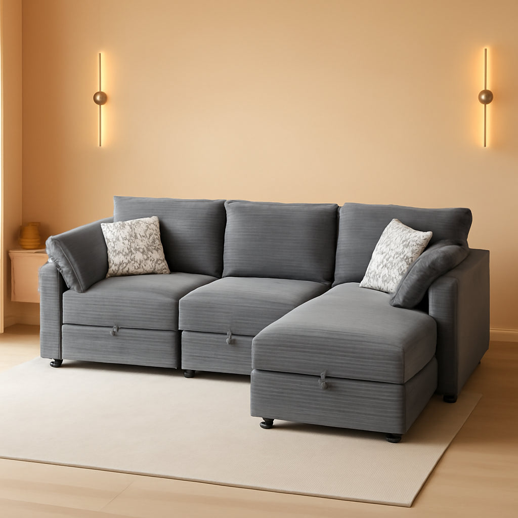 Gray Modular Sectional Sofa With Hidden Compartment by ShipItFurniture