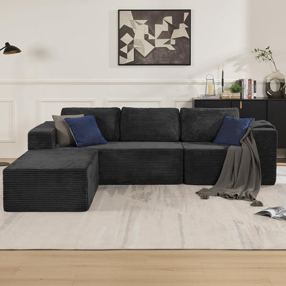 106 Inch Modular Sectional Sofa Black Corduroy Fabric by ShipItFurniture
