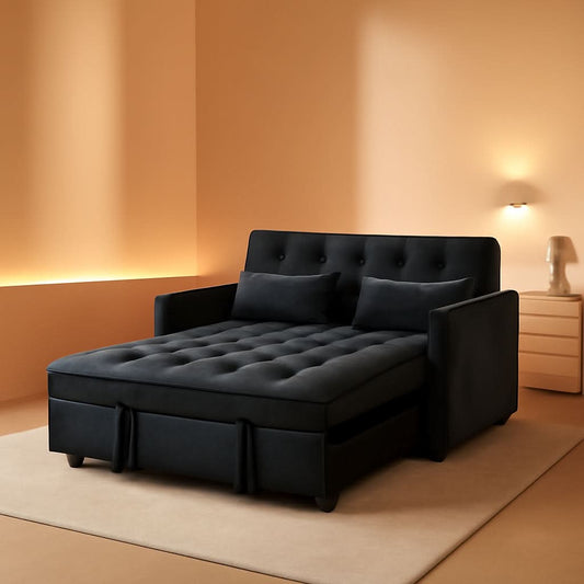 Black Velvet Convertible Sleeper Sofa Bed Luxurious by ShipItFurniture