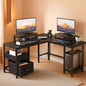Fifty Nine Inch L Shaped Desk With Black Storage Drawers Unit by ShipItFurniture