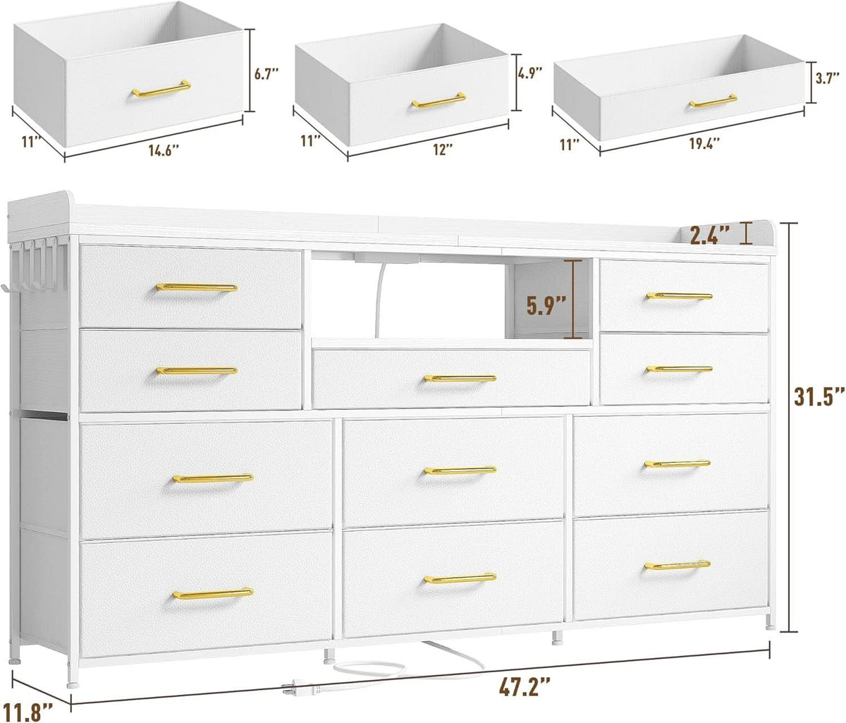 Bedroom Dresser With 11 Drawers And 60 Inch TV Stand White by ShipItFurniture