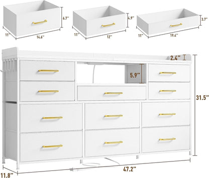 Bedroom Dresser With 11 Drawers And 60 Inch TV Stand White by ShipItFurniture