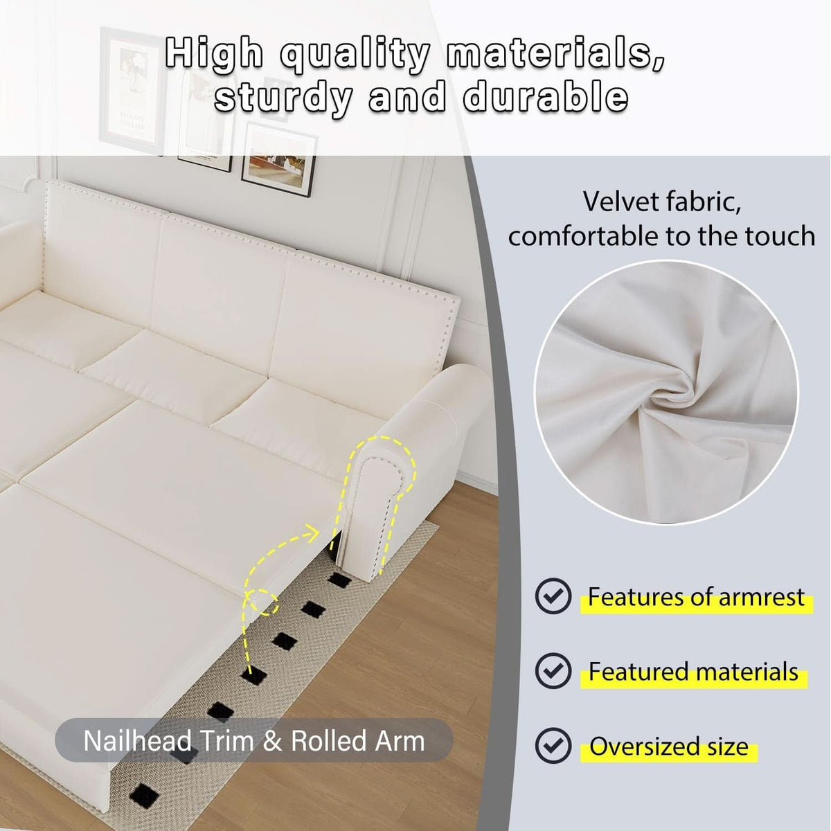 King Size Multifunctional Sleeper Sofa Beige Velvet by ShipItFurniture