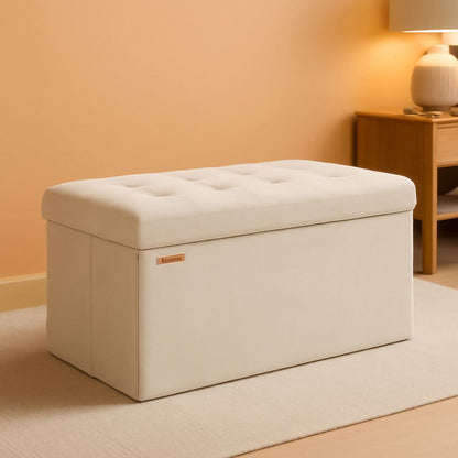 Cream White Foldable Storage Ottoman Bench 15x30x15 by ShipItFurniture