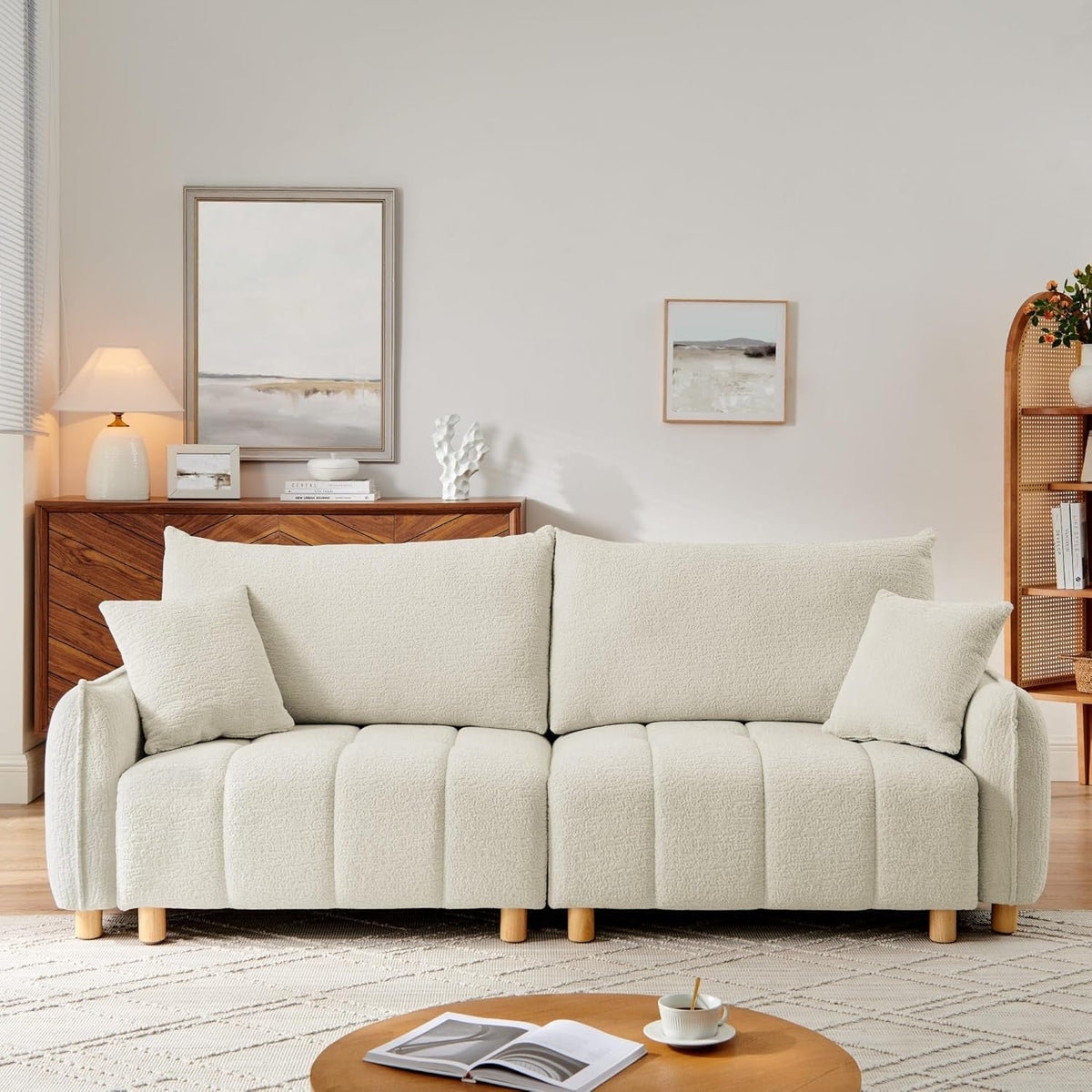 Cream Chenille Sleeper Sofa Bed With Expanded Storage by ShipItFurniture
