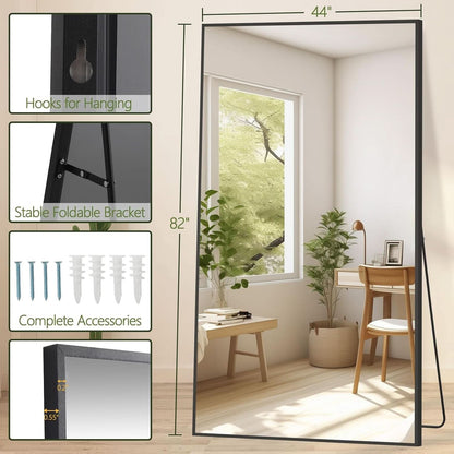 82x44Inches Full Length Arched Frame Floor Mirror Black by ShipItFurniture