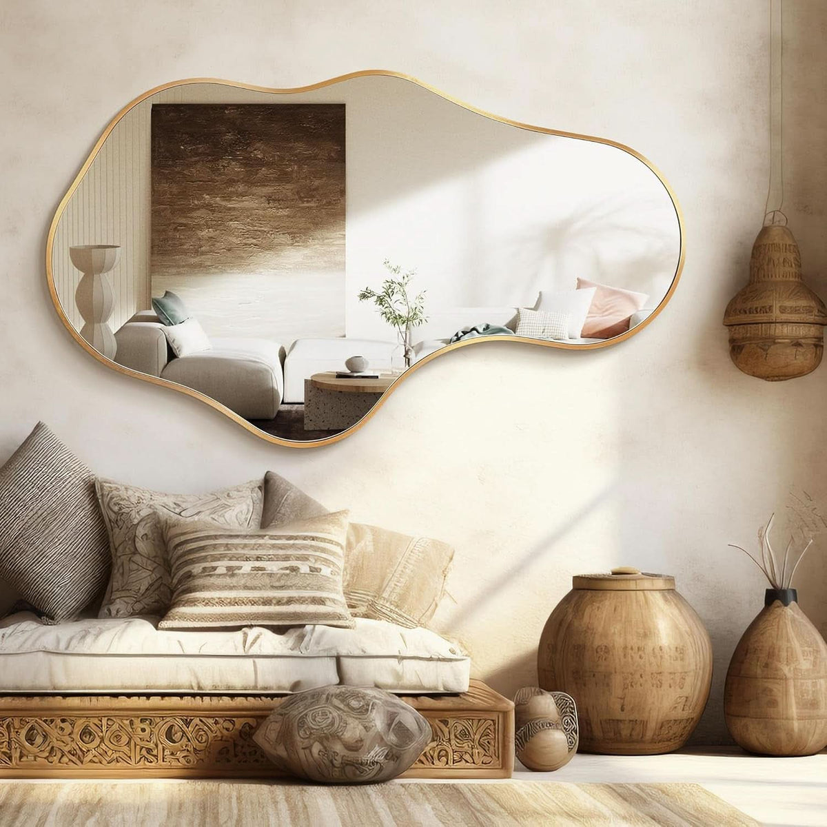 22X36 Irregular Wall Mirror Gold Aluminum Decorative by ShipItFurniture