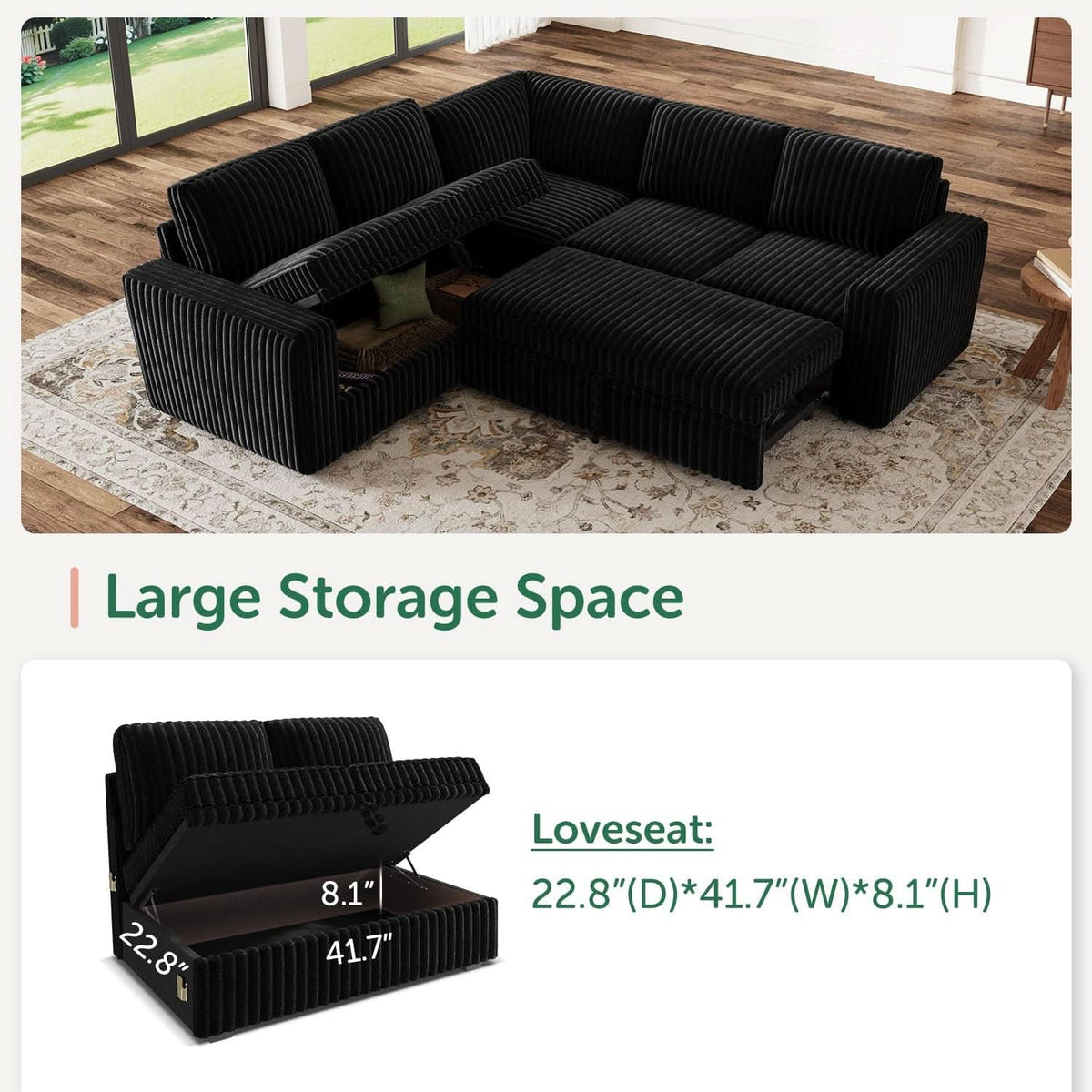 Modular Sleeper Sectional Sofa Charcoal With Storage by ShipItFurniture