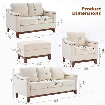 Beige ThreeSeater Upholstered Sofa With Nailhead Trim by ShipItFurniture