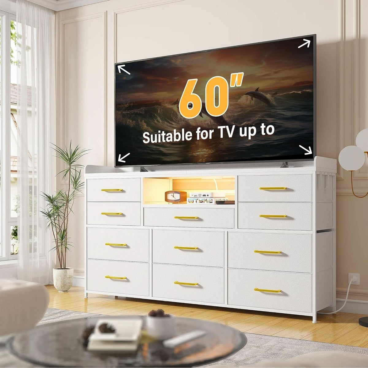 Bedroom Dresser With 11 Drawers And 60 Inch TV Stand White by ShipItFurniture