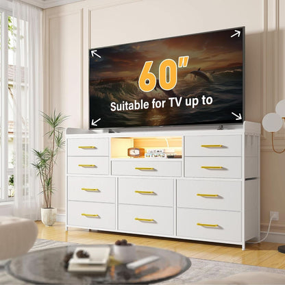 Bedroom Dresser With 11 Drawers And 60 Inch TV Stand White by ShipItFurniture