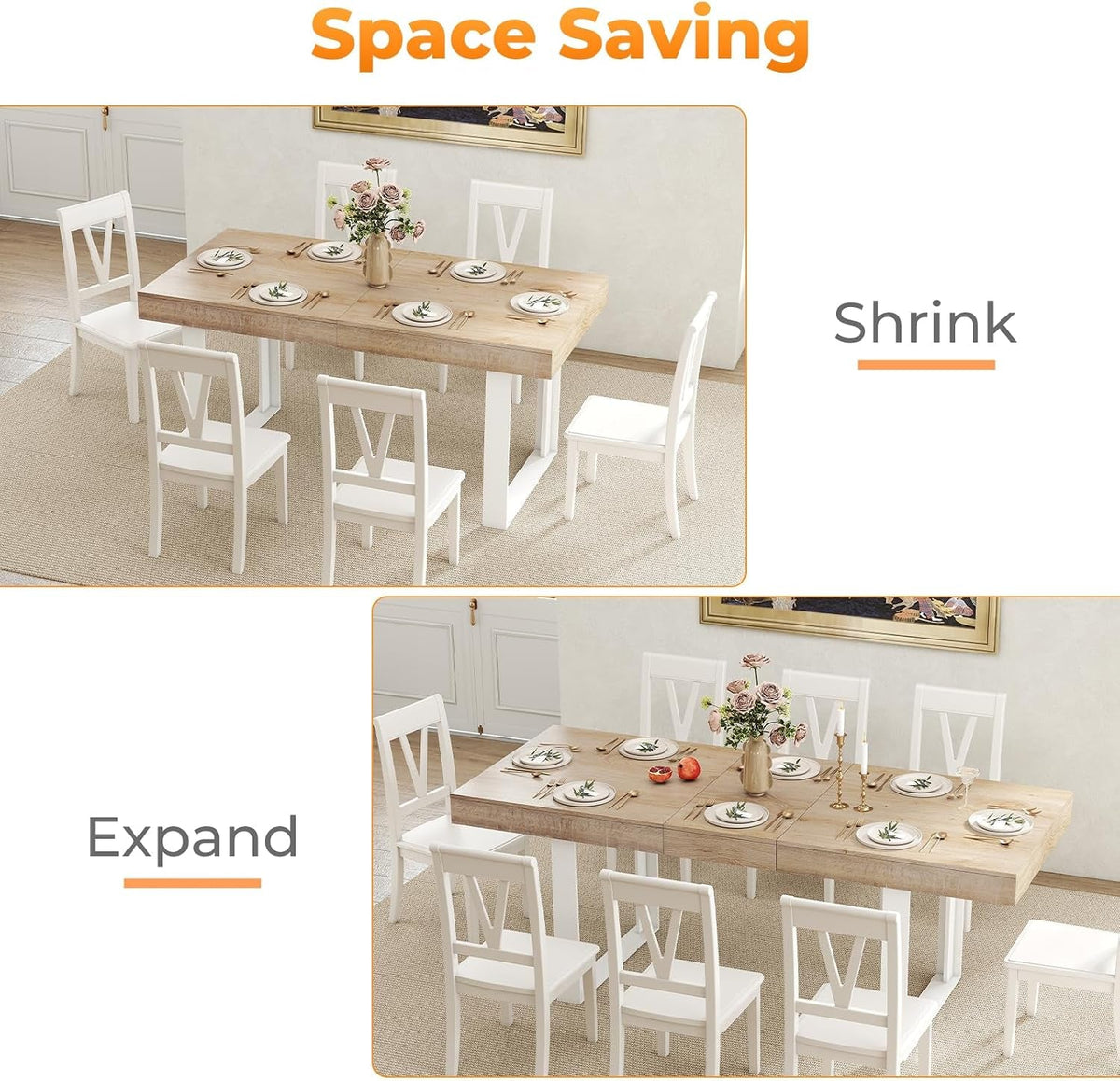 Extendable Dining Table White Oak Rectangular Farmhouse by ShipItFurniture