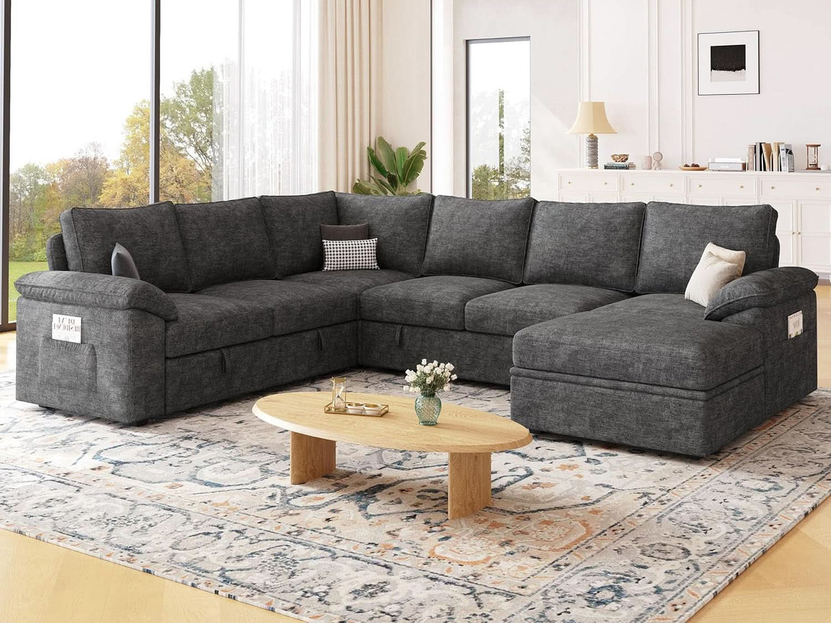 108 Inch Modular Sectional Sleeper Sofa CharcoalGrey by ShipItFurniture