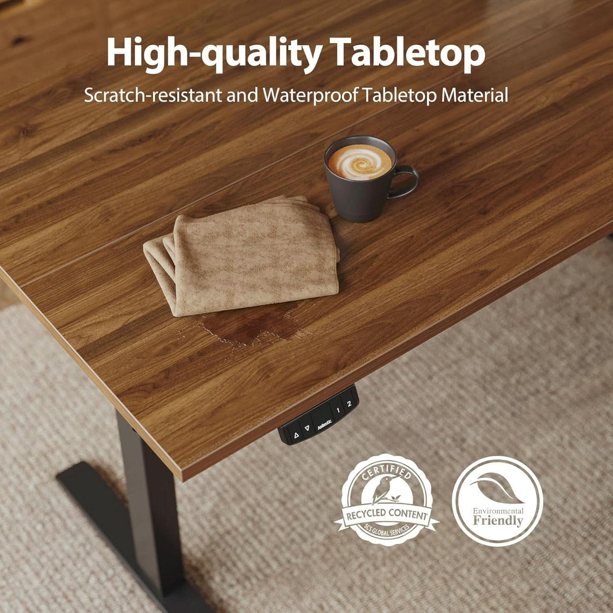Electric Standing Desk 48x24 Height Adjustable Dark Walnut by ShipItFurniture