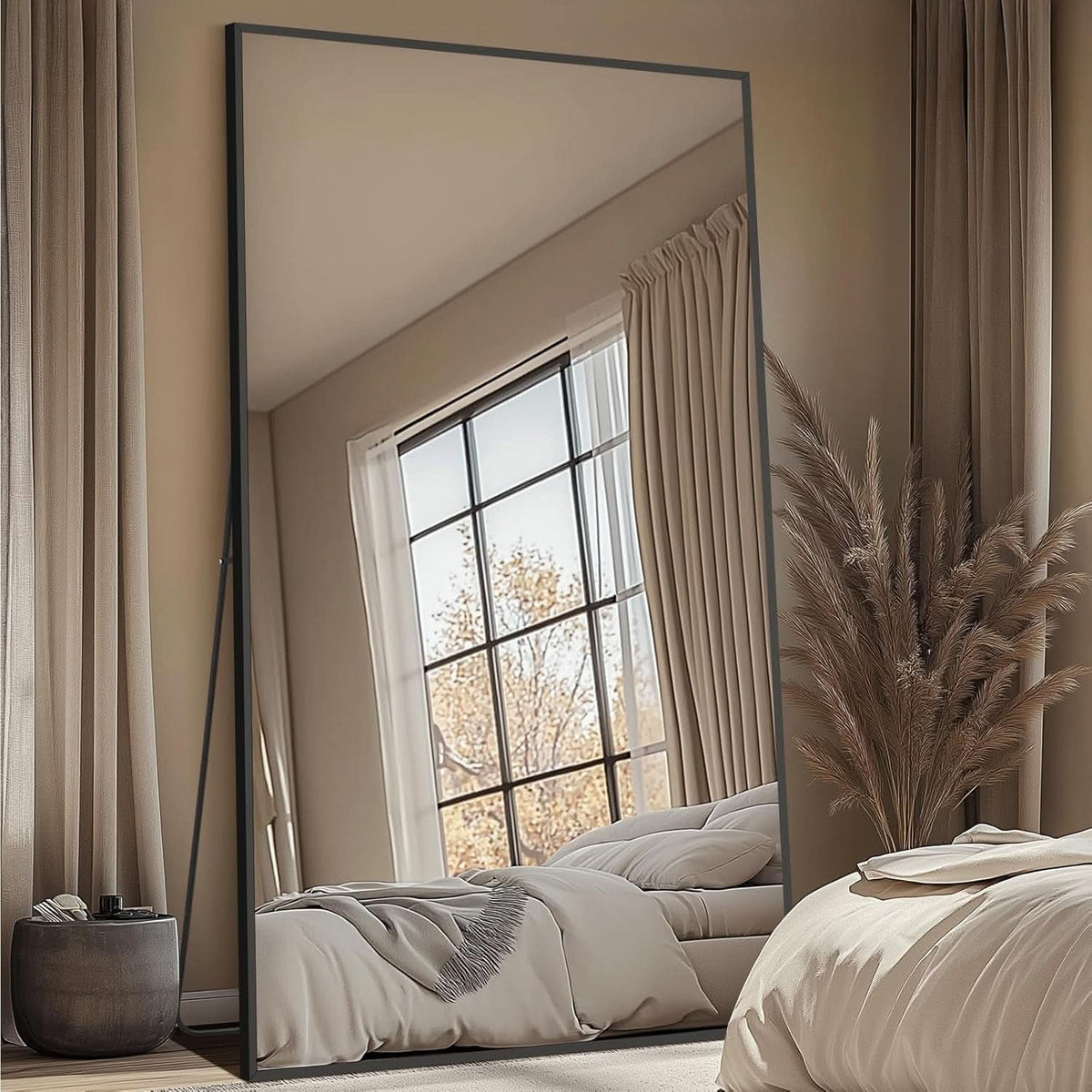 82x44Inches Full Length Arched Frame Floor Mirror Black by ShipItFurniture