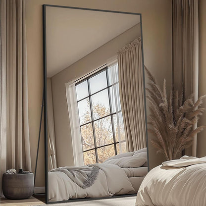82x44Inches Full Length Arched Frame Floor Mirror Black by ShipItFurniture