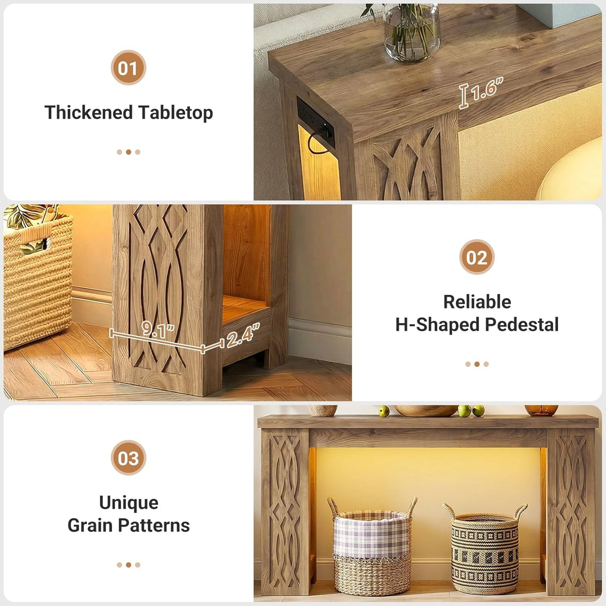 Forty Seven Inch Rustic Console Table With Built In Outlet by ShipItFurniture