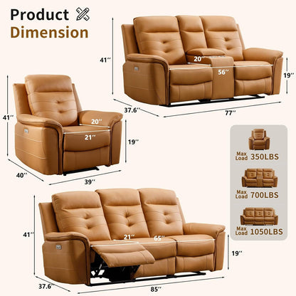 Bright Yellow Power Recliner Sofa Set Charging Port by ShipItFurniture