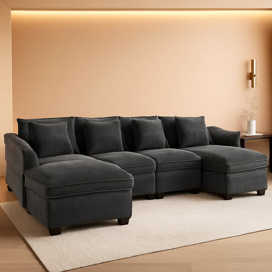 107 Inch Cloud U Shaped Sofa Grey Removable Pillow Covers by ShipItFurniture