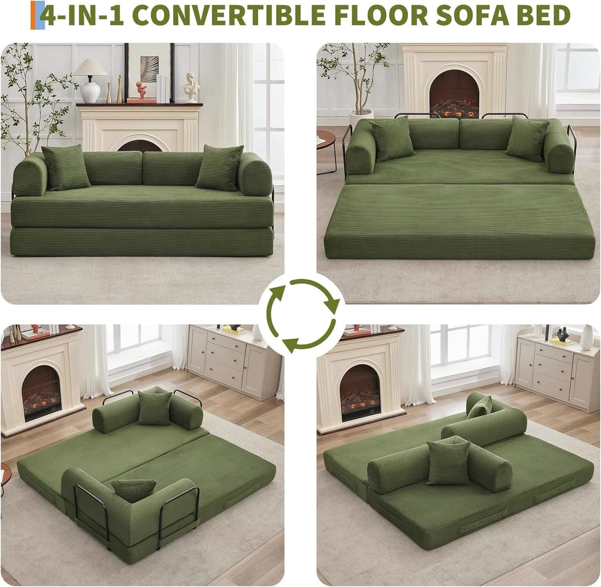 Corduroy Green 79 Inches Inter changeable Plus Sofa Bed by ShipItFurniture