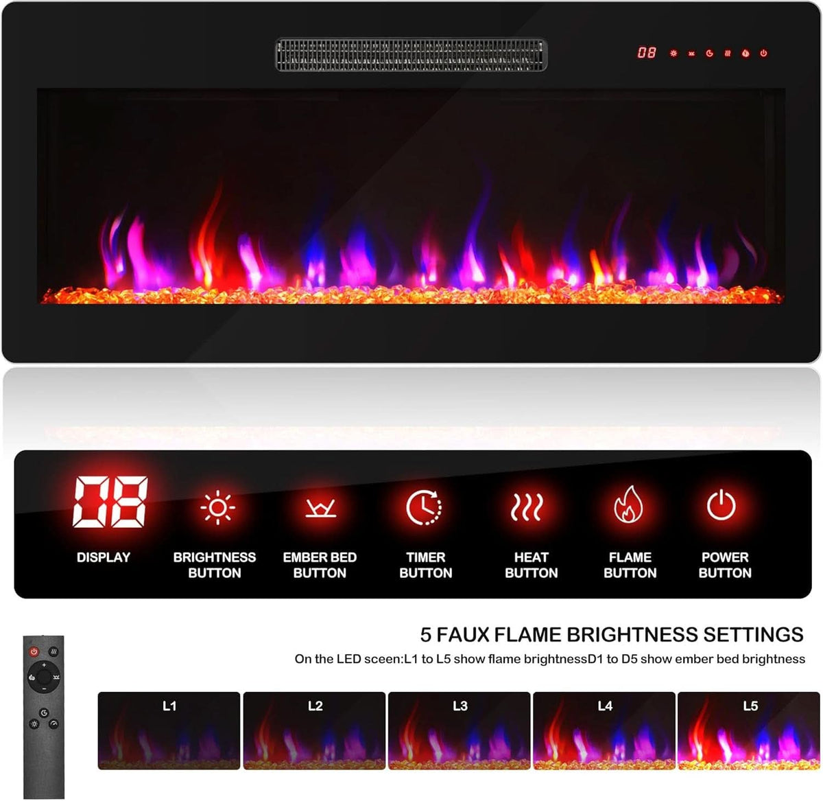 68 Inch TV Stand With 36 Inch Electric Fireplace Heater by ShipItFurniture