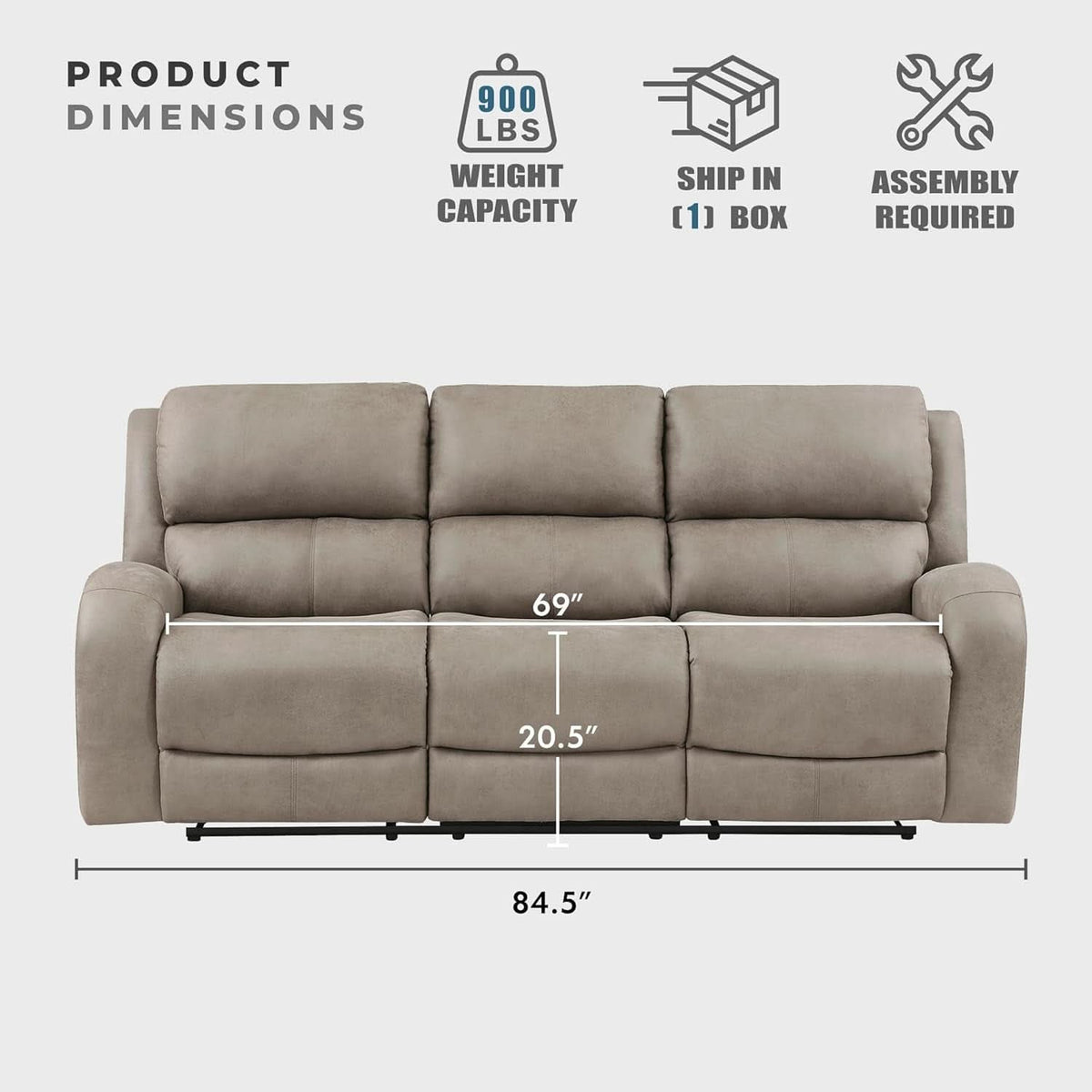 84.5 Inch Brown Recliner Couch Living Sofa Home Theater by ShipItFurniture
